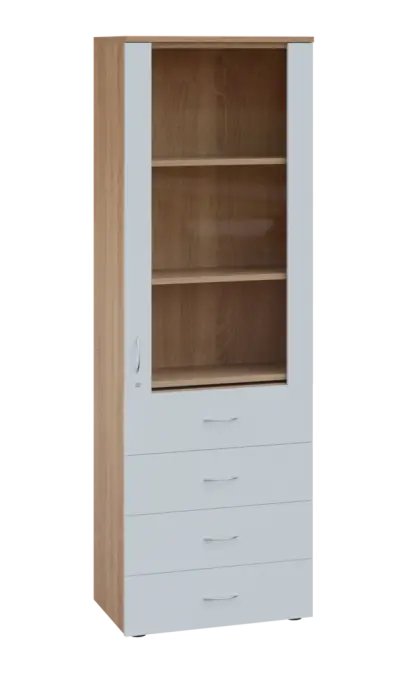 ATYP LE - 64 skříň léková prosklená, pravá, korpus dub bardolino, dvířka bílá